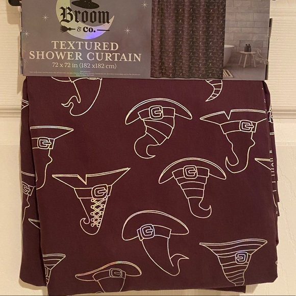 Halloween Shower Curtain, Purple Shower Curtain With Silver Witch Hats 72” x 72” - Picture 4 of 11